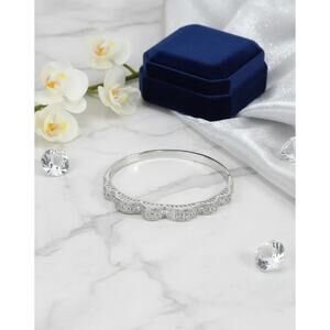 Golden Time Rhodium-Plated Rigid Bangle with Zirconia New